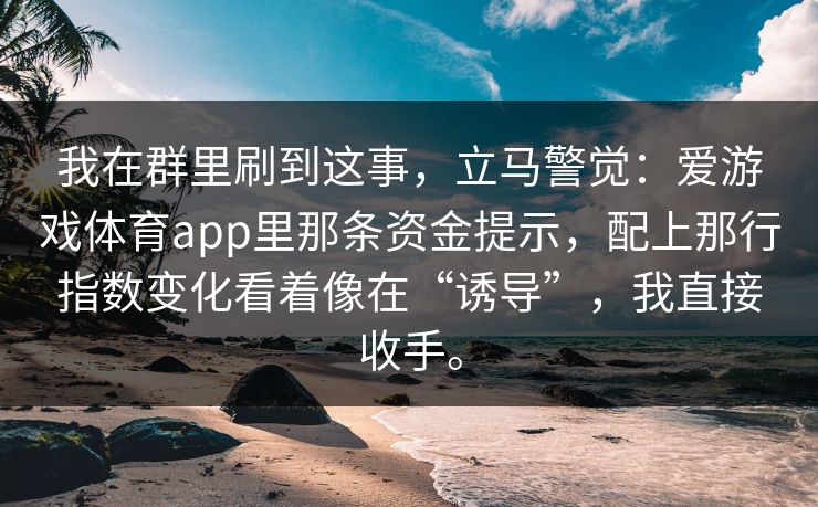 我在群里刷到这事，立马警觉：爱游戏体育app里那条资金提示，配上那行指数变化看着像在“诱导”，我直接收手。